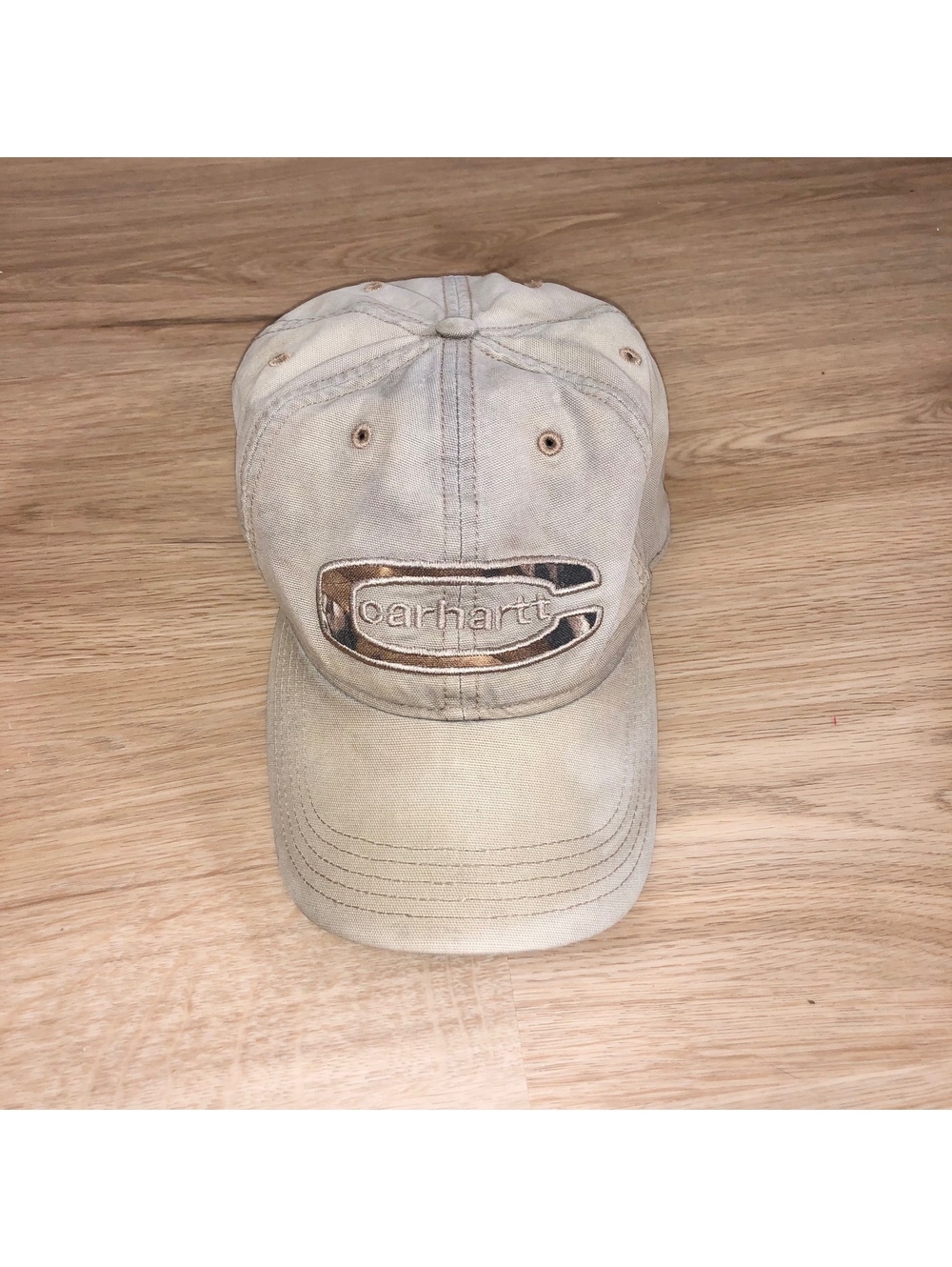 CARHARTT TAN GRAY BROWN DISTRESSED LOOK CAMO ADJUSTABLE HUNTING HAT CAP